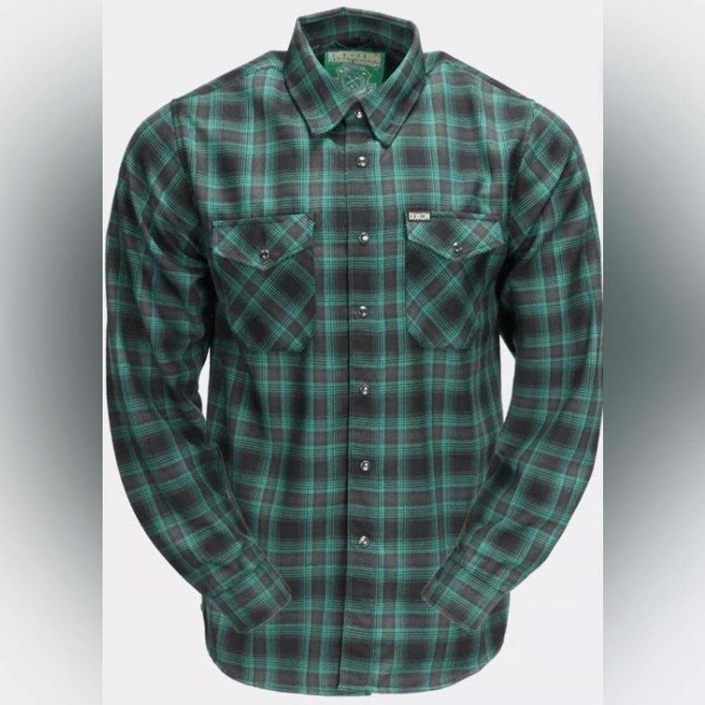 DIXXON Men's Teal and Black Plaid Shirt